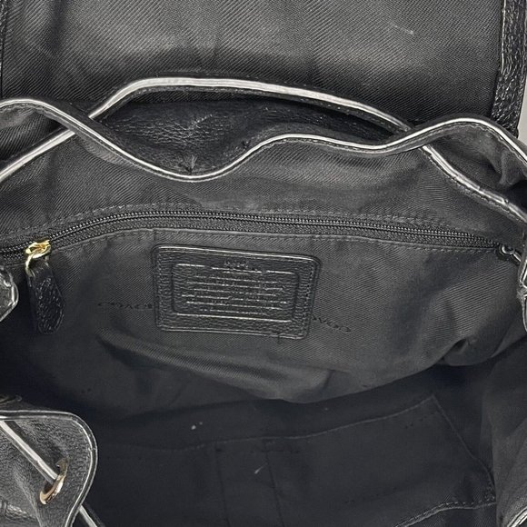 Coach Black Pebbled Leather Backpack Bag Large Turnlock  Adj straps 12" high - Picture 10 of 16